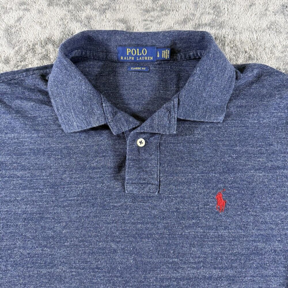 Polo Ralph Lauren Mens‎ L Blue Heathered Classic Fit Short Sleeve Polo Red Pony